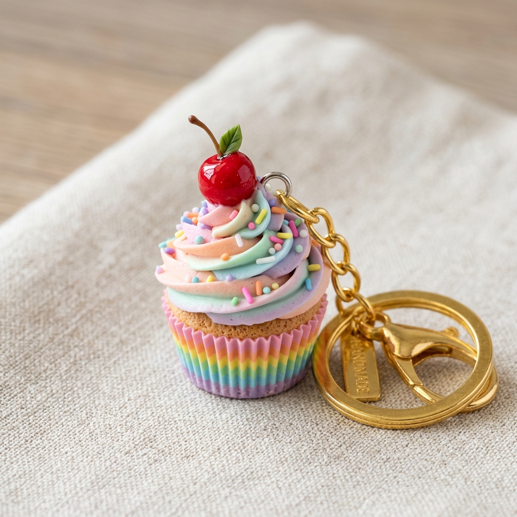 Llavero Cupcake Arcoíris con Chispas
