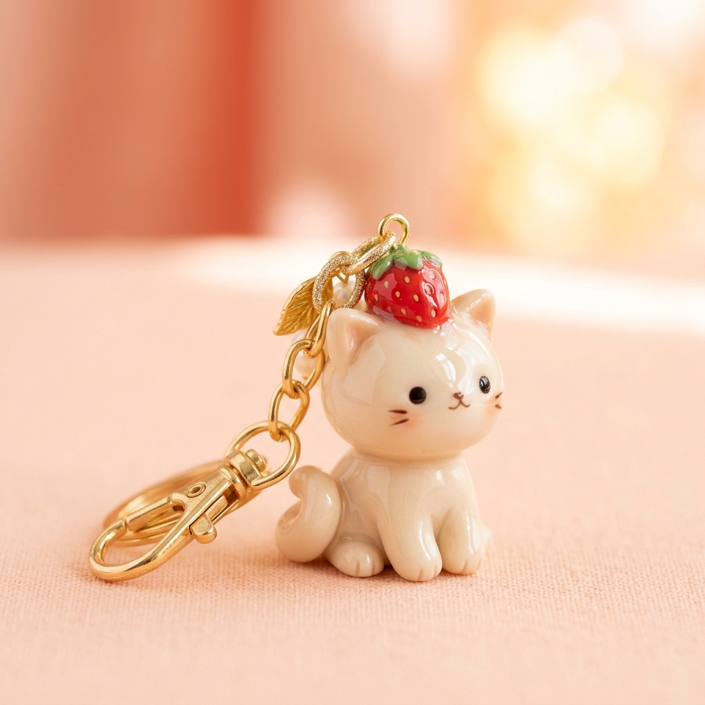 Llavero Gatito Pastel con Frutilla